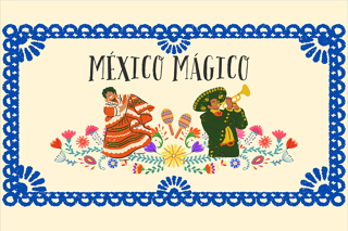 Animated drawing of Mexican dancers with the writing 'Mexico Magico' placed above