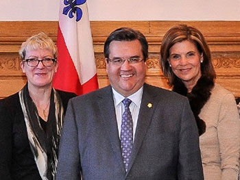 Professor Kathryn Moore with Denis Coderre, Mayor of Montréal and Manon Gauthier, the Montréal Executive Committee Member. Image supplied by Kathryn Moore. Kathryn Moore with Mayor of Montreal