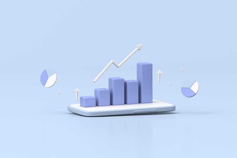 Bar chart showing an arrow going upwards 