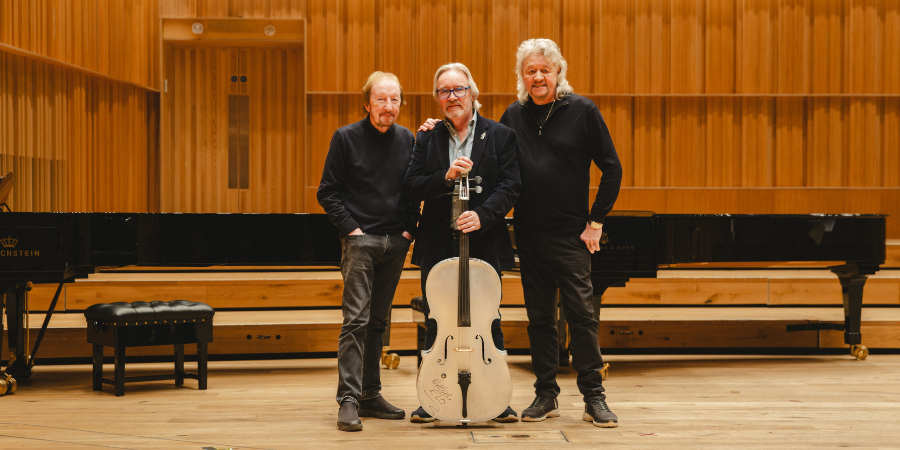 ELO cello Photo L-R: Mik Kaminski, Mel Gale and Bev Bevan