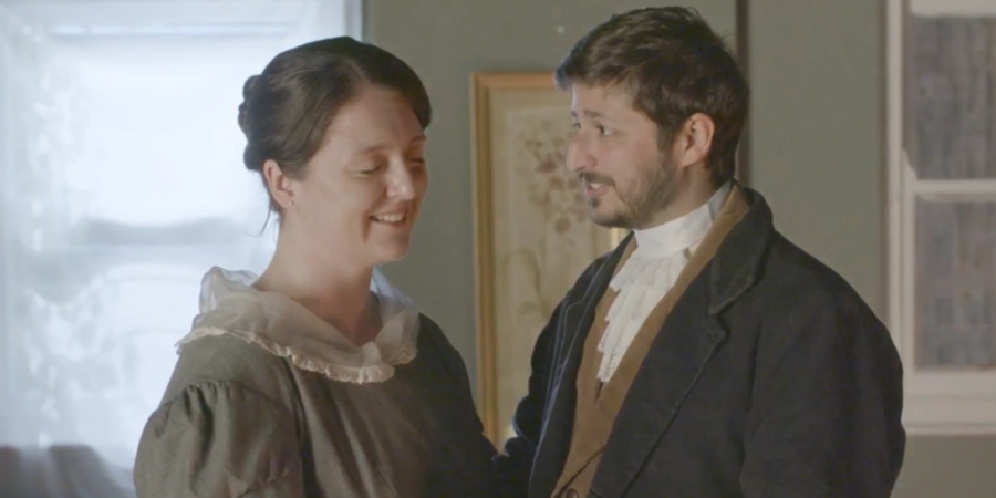 Antonia Parker Smith (L) and Marcus Paragpuri (R) performing as Sarah and John Baskerville Antonia Parker Smith (L) and Marcus Paragpuri (R) performing as Sarah and John Baskerville
