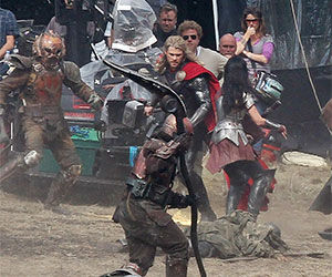 Chris Hemsworth filming scenes from Thor 2 - The Dark World