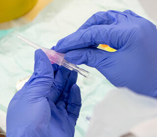 Nurse gloves handling an injection