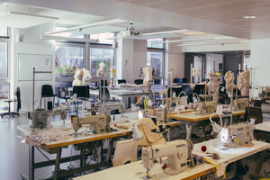 The parkside fashion studio with work desks, sewing machines and mannequins 