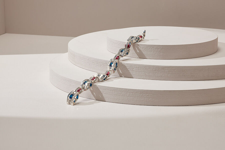 Jewellery and Silversmithing HND student work of silver bracelet with jewels