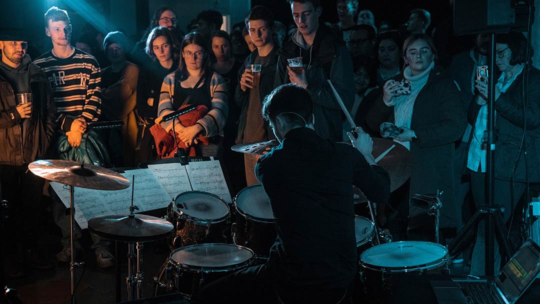 Percussion student performing in front of audience