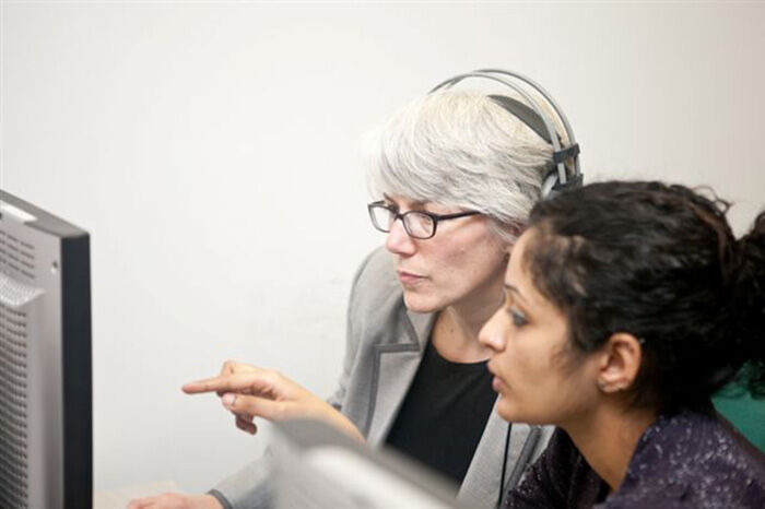 Diane Kemp teaching on the International Broadcast Journalism course