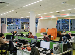 Students and graduates working in STEAMhouse Pre-Incubator, located on the Ground Floor of Millennium Point.