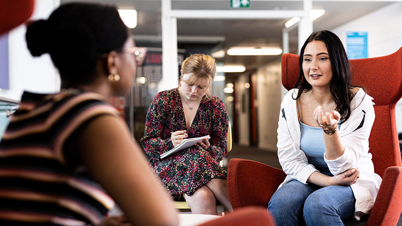 Psychology students talking at BCU