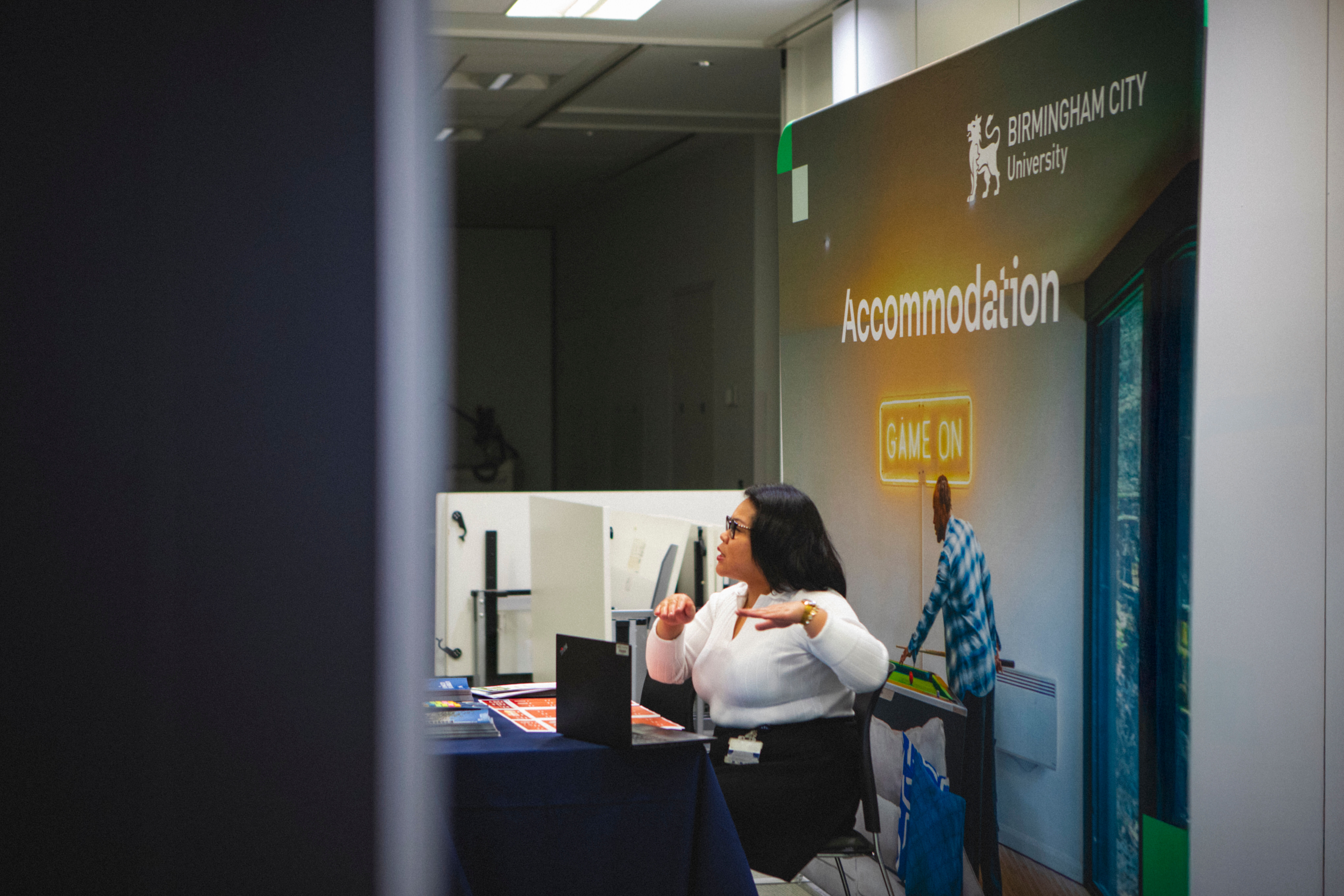 Student on accommodation stand