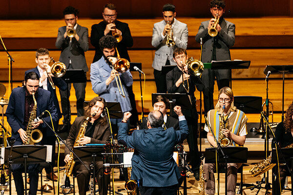 Students playing together in a jazz ensemble