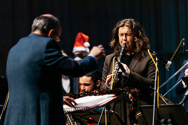 Student playing a clarinet