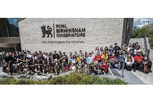 A large group of musicians outside RBC