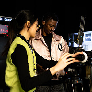 Digital Film Production students operating camera during filming