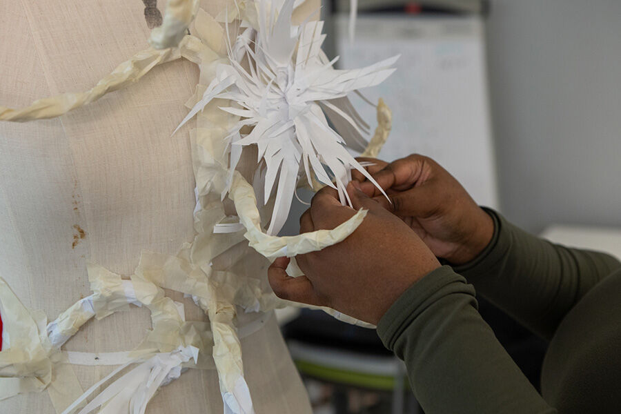 Student styling accessory on mannequin