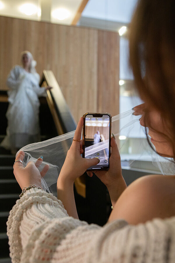 Photographing model through white net