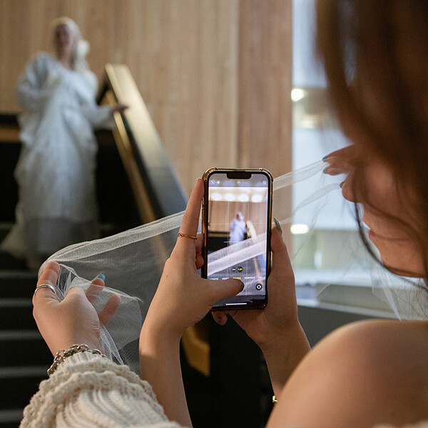 Photographing model through white net