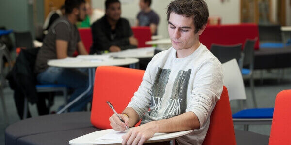 A person working at a table