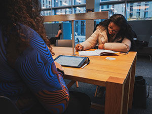 Two students studying at a desk