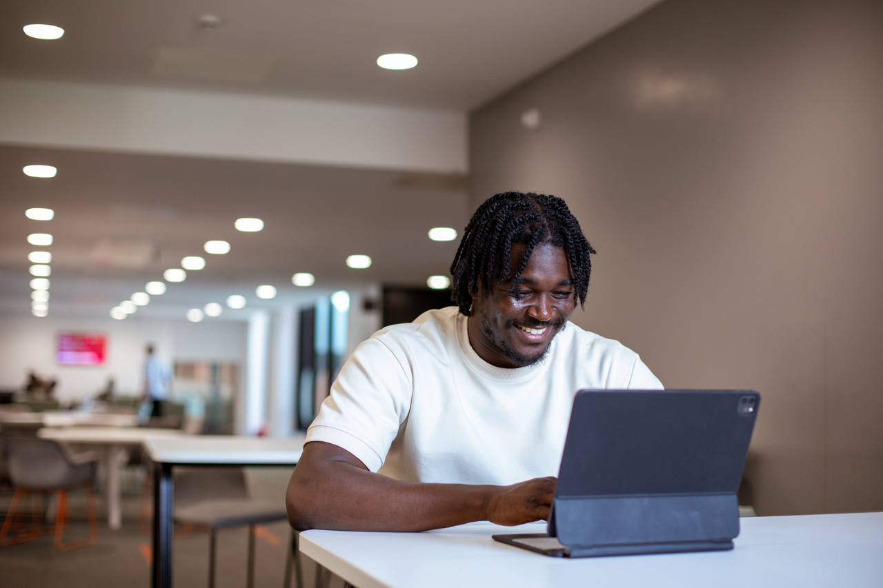 Student working on laptop