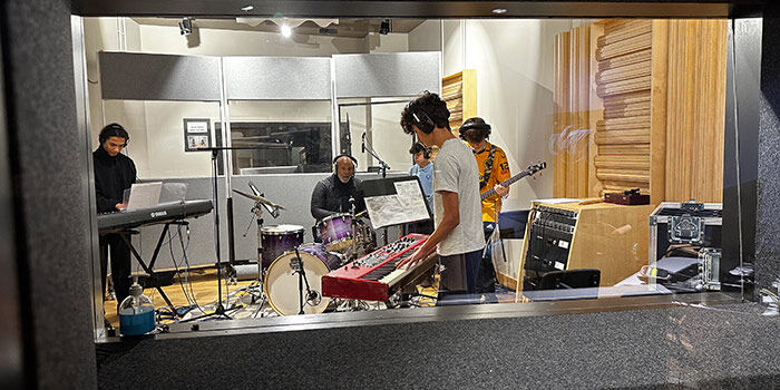 School students using music studio