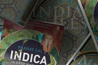 A pile of books about India