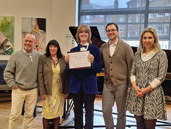 Pictured (left to right): Chairman of the adjudication panel Enrique Graf, Angela Brownridge, Sebastian Carrington, Visiting Tutor in Piano Jan Loeffler, Yulia Chaplina Sebastian Carrington