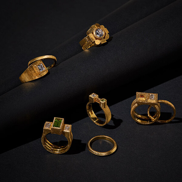 Close up shot of gold rings created by student