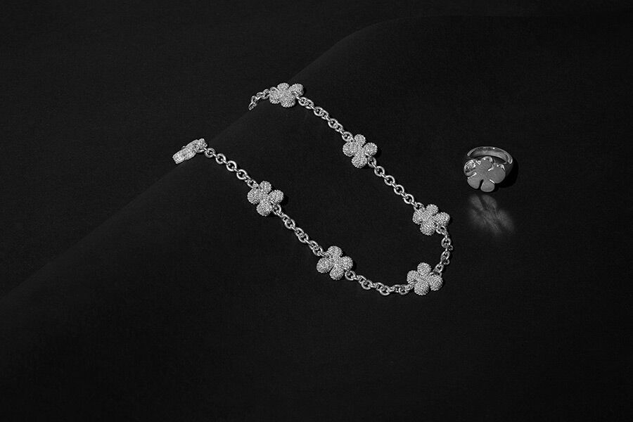 Jewellery and Silversmithing HND student work of silver floral necklace and ring