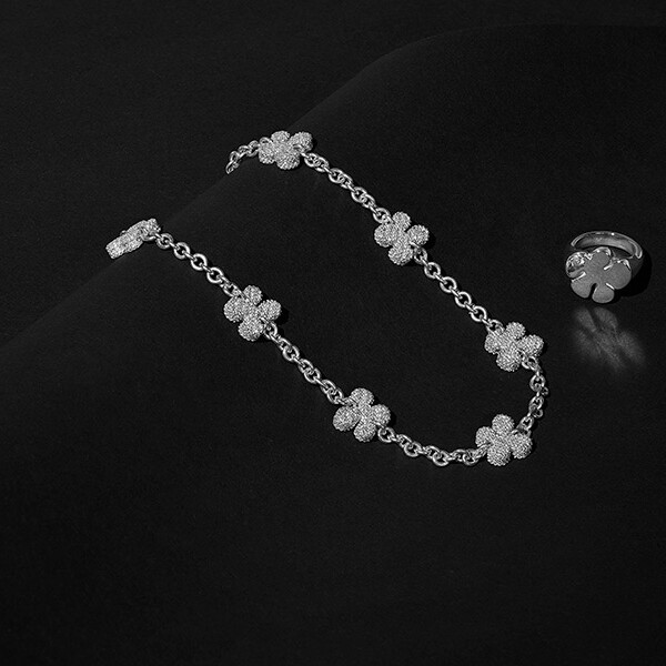 Jewellery and Silversmithing HND student work of silver floral necklace and ring