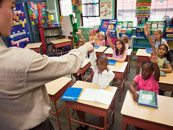 Speech Rhythm image 350x263 - Teacher teaching class of primary school kids