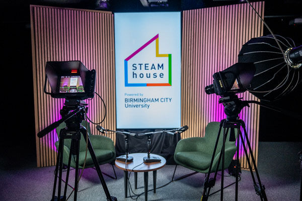 STEAMhouse podcast studio set up for recording
