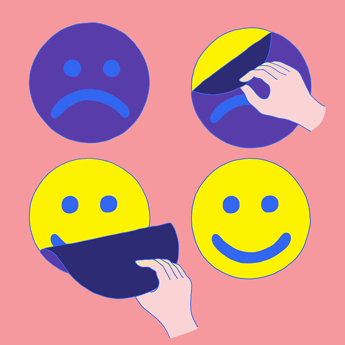 Student work - four emojis from sad to happy