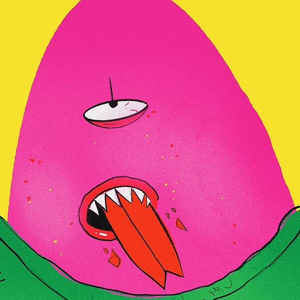 Student work - pink cyclops monster saying duh