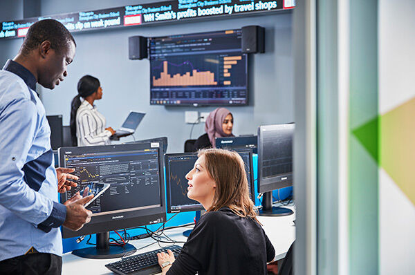 Students in trading room