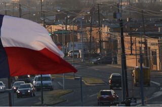 Texas flag in city