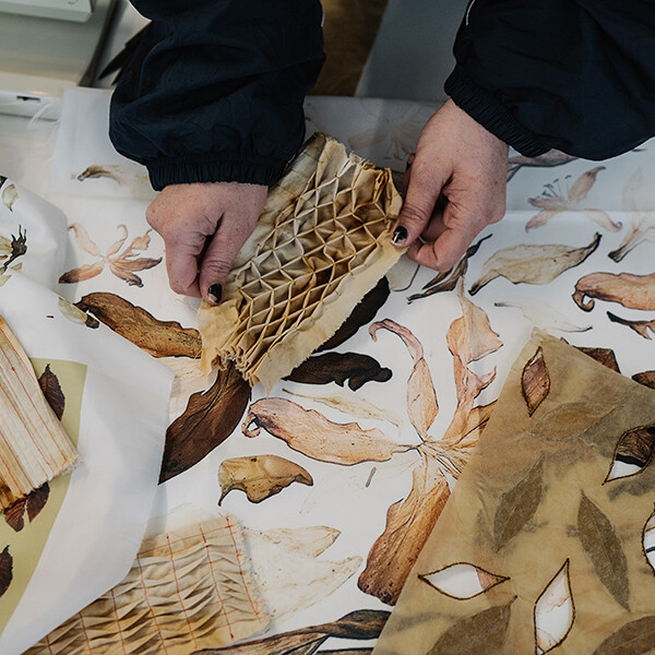 Textile design patterns with  someones hands