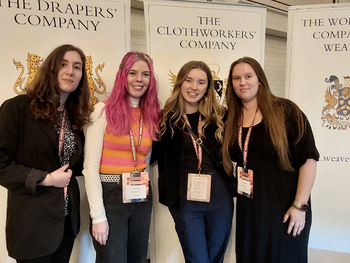 BCU BA (hons) Textile Design students at the Making It In Textiles Conference 2022. Left to Right: Chloe Fellows, Cerys Russell, Sarah Mills, and Hannah Pincher. BCU BA (hons) Textile Design students at the Making It In Textiles Conference 2022. Left to Right: Chloe Fellows, Cerys Russell, Sarah Mills, and Hannah Pincher.