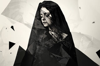 Black and white image of Spanish lady in mourning