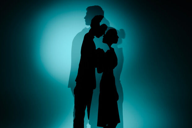 Couple in silhouette, duplicated