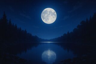 A full moon over a lake