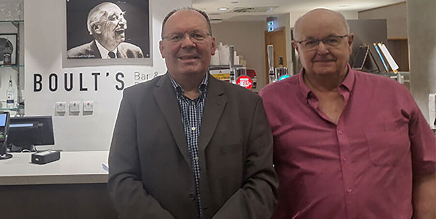 (l-r) Principal Stephen Maddock with Tim Walton in Boult’s Bar in RBC.