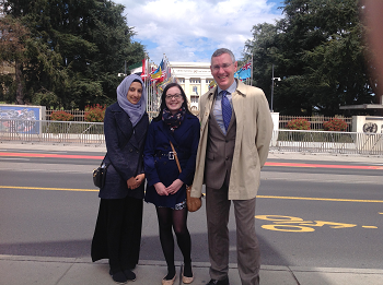 Amna Nazir, Alice Storey and Jon Yorke in Geneva UN Delegation April 2016
