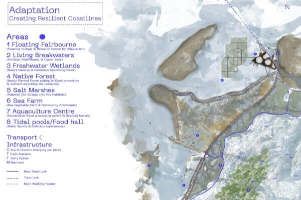A labelled map of a coastline
