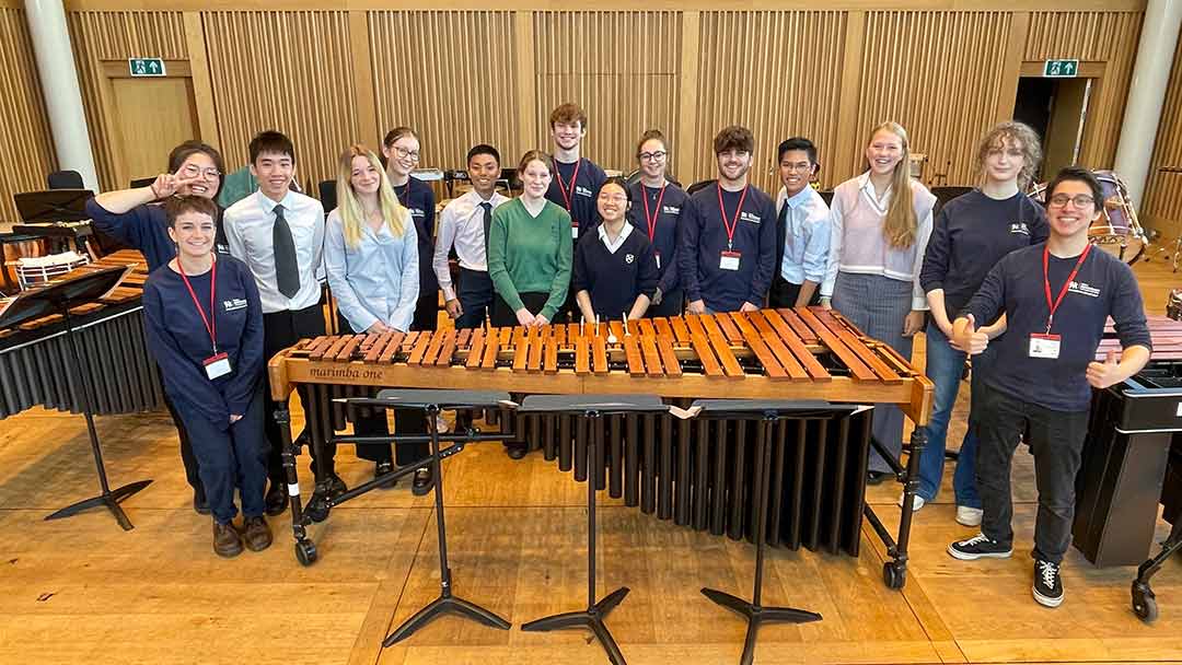 Percussion students at outreach event