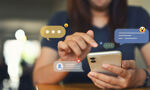 Woman on phone with social media activity concept