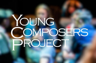 Blurred image of young people superimposed by the words "YOUNG COMPOSERS PROJECT"